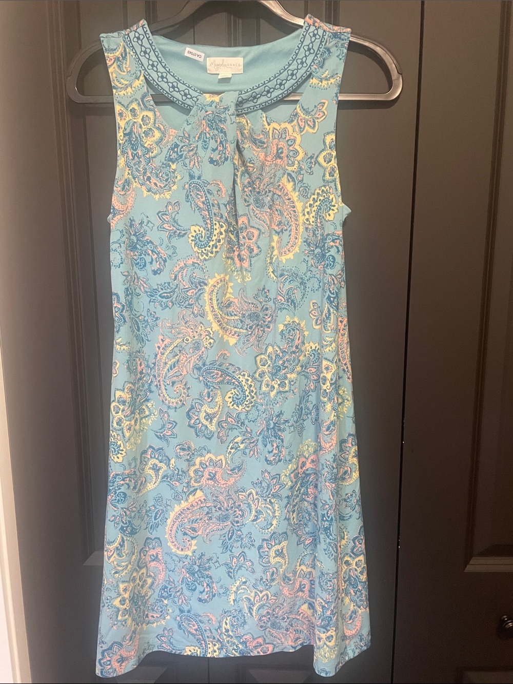 Sleeveless Pastel Paisley Mini Dress in Light Blue